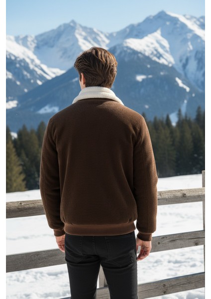 Erkek Klasik Yaka Fermuarlı Taba Kadife Ceket modelleri