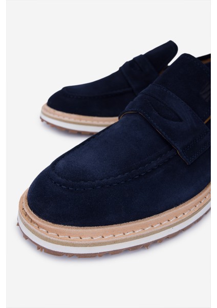 Erkek Hakiki Deri Lacivert Süet Loafer Ayakkabı 325 13153-143 Erk Ayk Y25 Lacı Suet modelleri