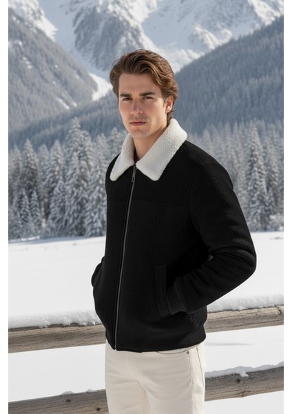 Erkek Klasik Yaka Fermuarlı Siyah Kadife Ceket fiyatları