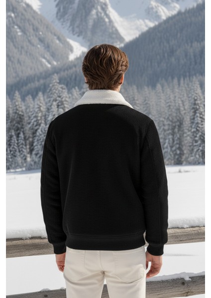 Erkek Klasik Yaka Fermuarlı Siyah Kadife Ceket modelleri