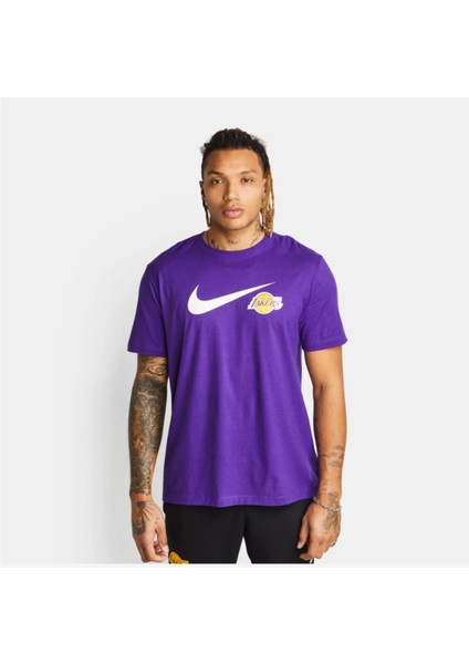 Los Angeles Lakers Swoosh Essential Erkek Mor Nba T-Shirt