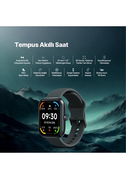 Tempus 47 mm Dikdörtgen Kasa Akıllı Saat Siyah 2S09W fiyatları