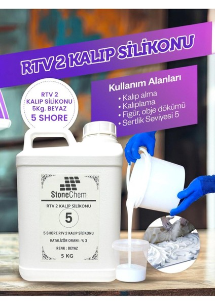 Yüksek Kalite 1. Sınıf Rtv 2 Kalıp Silikonu 5 kg Beyaz 5 Shore