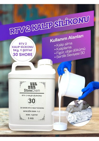Yüksek Kalite 1. Sınıf Rtv 2 Kalıp Silikonu 5 kg Yarı Şeffaf 30 Shore