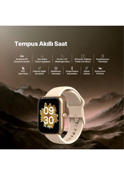 Tempus 47 mm Dikdörtgen Kasa Akıllı Saat Altın 2S09W fiyatları