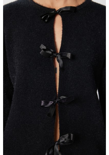 Yün Karışımlı Fiyonklu Hırka LİY0008 Siyah modelleri