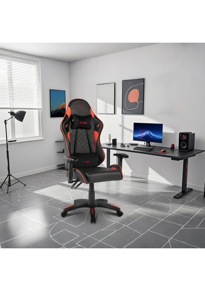 Z10 Masaj Fonksiyonlu - Ergosupport Terletme Yapmaz Kadife Bel & Baş Yastığı - Çift Kol Mekanizmalı - Çelik & Ahşap Iskeletli Oyuncu Koltuğu