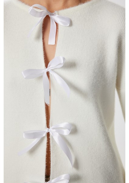 Yün Karışımlı Fiyonklu Hırka LİY0008 Kemik indirimleri