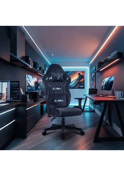 Z12 Özel Dokuma Terletme Yapmaz Kadife Kumaş- Ergosupport Kadife Bel & Baş Yastığı - 3D Kolçak - Çelik & Ahşap Iskeletli Premium Oyuncu Koltuğu