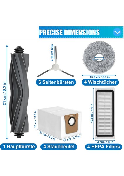 Aksesuar Kiti Dreame L20 Ultra / X20 Pro / X20 Pro Plus Robot Parçaları, Ana Fırça Toz Çantaları, Hepa Filtreleri (Yurt Dışından) fırsatları