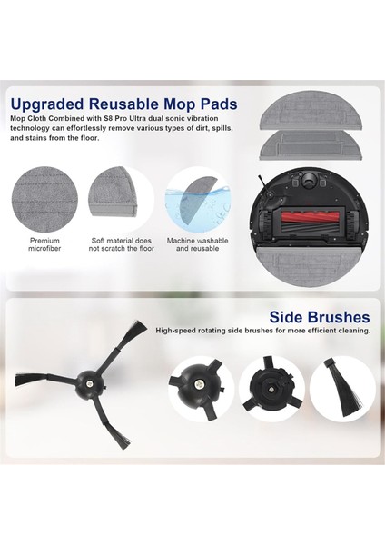 Roborock S8 Pro Ultra Robot Vakum Süpürge Yedek Parçaları Ana Yan Fırça Paspas Yasası Yıkanabilir Filtre Vakum Torbaları (Yurt Dışından) modelleri