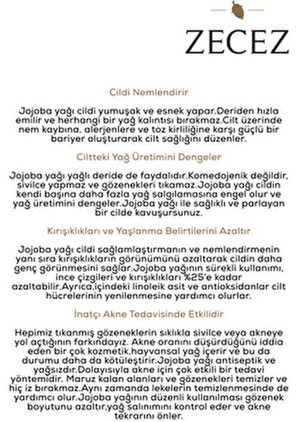 Organik Jojoba Yağı 30 ml Doğal İçeriklerle Zenginleştirilmiş Saç Bakımı Ürünü