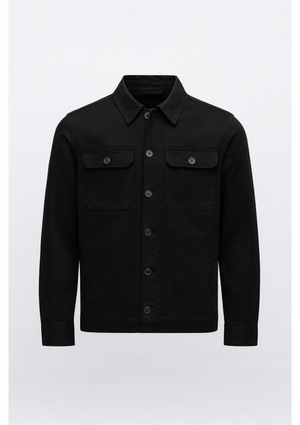 Brad Gabardin Kumaş Yan Cepli Erkek Kot Ceket - Siyah