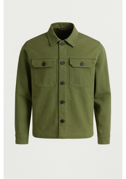 Brad Gabardin Kumaş Yan Cepli Erkek Kot Ceket - Haki