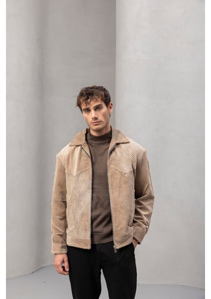 Dreyer Fitilli Kadife Kumaş Fileto Cepli Fermuarlı Erkek Ceket - Bej fiyatları