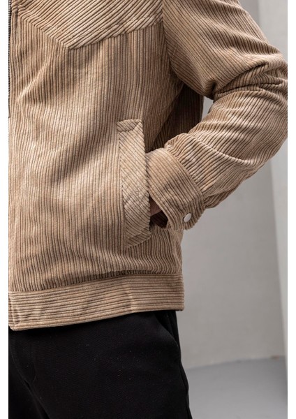 Dreyer Fitilli Kadife Kumaş Fileto Cepli Fermuarlı Erkek Ceket - Bej indirimleri