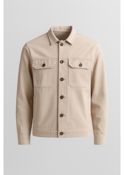 Brad Gabardin Kumaş Yan Cepli Erkek Kot Ceket - Kum Beji