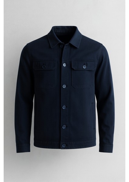 Brad Gabardin Kumaş Yan Cepli Erkek Kot Ceket - Lacivert