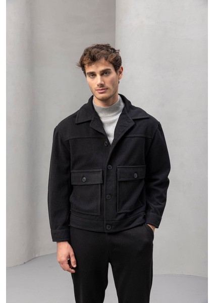 Gaspar Kaşe Kumaş Düğmeli Rahat Kalıp Erkek Ceket - Siyah fiyatları