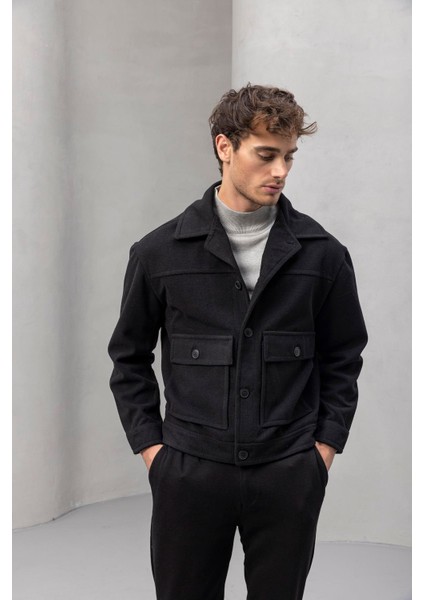 Gaspar Kaşe Kumaş Düğmeli Rahat Kalıp Erkek Ceket - Siyah modelleri