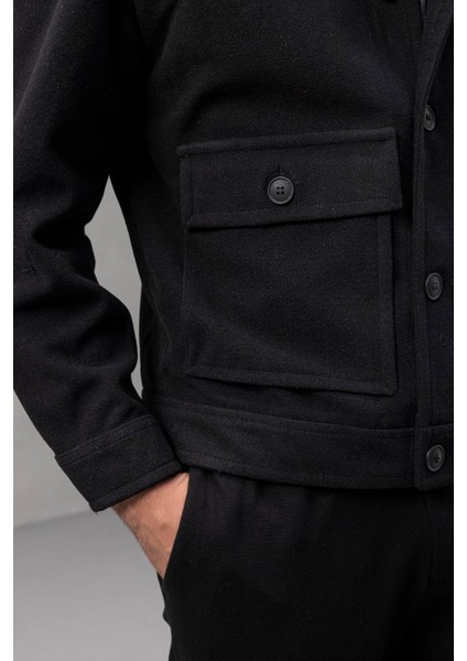Gaspar Kaşe Kumaş Düğmeli Rahat Kalıp Erkek Ceket - Siyah fırsatları