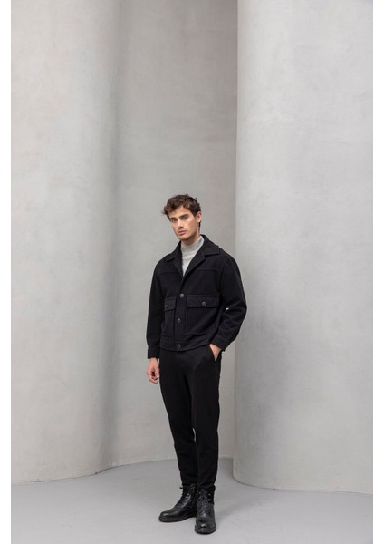 Gaspar Kaşe Kumaş Düğmeli Rahat Kalıp Erkek Ceket - Siyah indirimleri