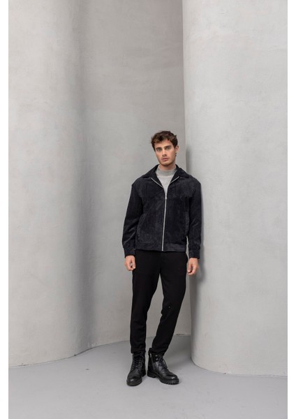 Dreyer Fitilli Kadife Kumaş Fileto Cepli Fermuarlı Erkek Ceket - Siyah fırsatları