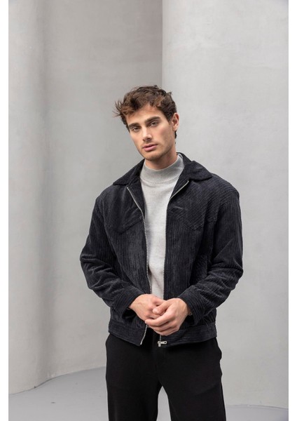 Dreyer Fitilli Kadife Kumaş Fileto Cepli Fermuarlı Erkek Ceket - Siyah indirimleri