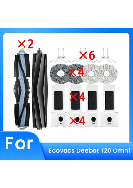 Ecovacs Için 20 Pc Deebot T20 Omni Süpürme Robot Aksesuarları Ana Yan Fırça Toz Çanta Mop Temizleyici Parçalar Değiştirme (Yurt Dışından)