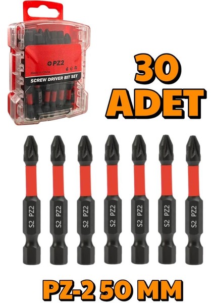 30 Adet Pz-2 50 mm Mıknatıslı S2 Çelik Bits Uç Matkap Uç