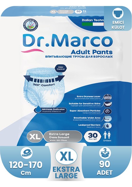 Emici Külot XL Ekstra Büyük Boy 120-170 cm 3 Paket 90 Adet