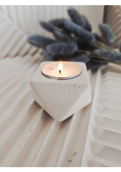El Yapımı Beton Tealight Mumluk Minimalist 3lü Set modelleri