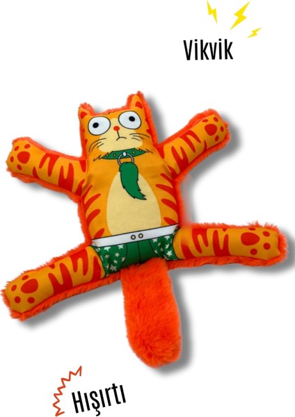 Mihav Sesli Köpek Oyuncağı | Vikvik ve Hışırtılı Turuncu Kedi Şekilli Aktivite Oyuncağı