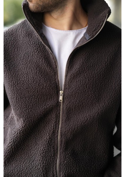 Füme Fermuarlı Dik Yaka Erkek Polar Hırka E7166 fiyatları