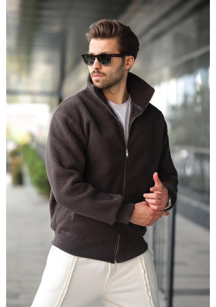 Füme Fermuarlı Dik Yaka Erkek Polar Hırka E7166 fırsatları