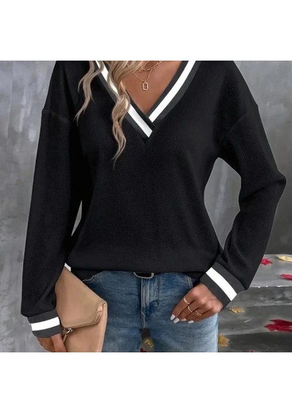 Mdb Kadın Uzun Kollu V Yakalı Waffle Bluz