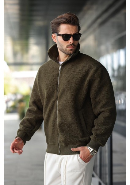 Haki Fermuarlı Dik Yaka Erkek Polar Hırka E7166