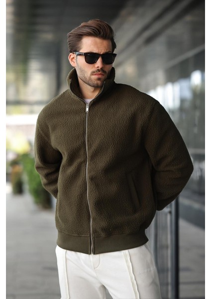 Haki Fermuarlı Dik Yaka Erkek Polar Hırka E7166 fiyatları