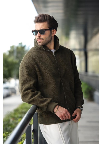 Haki Fermuarlı Dik Yaka Erkek Polar Hırka E7166 fırsatları