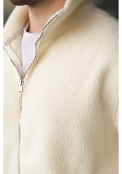 Beyaz Fermuarlı Dik Yaka Erkek Polar Hırka E7166 fiyatları
