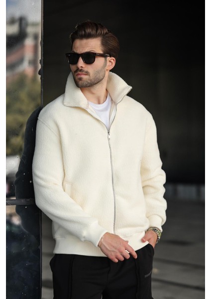 Beyaz Fermuarlı Dik Yaka Erkek Polar Hırka E7166 fırsatları