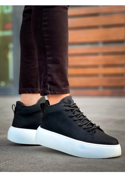 LE10 Bağcıklı Erkek Yüksek Taban Siyah Spor Bot