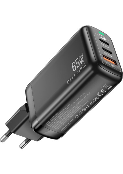 Premium Gan Pd 65W Seyahat Adaptörü + Pd 2'si 1 Arada Kablo - Siyah