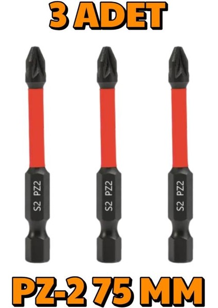 3 Adet Pz-2 75 mm Mıknatıslı S2 Çelik Bits Uç Matkap Ucu