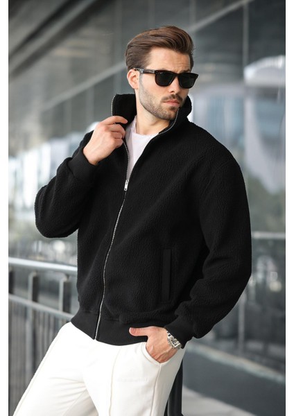 Siyah Fermuarlı Dik Yaka Erkek Polar Hırka E7166