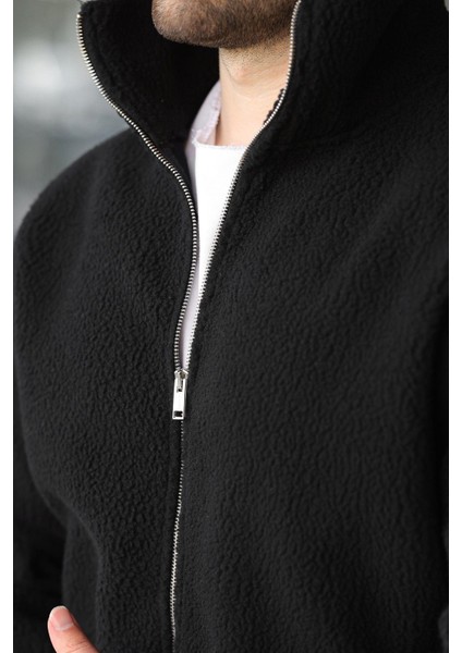 Siyah Fermuarlı Dik Yaka Erkek Polar Hırka E7166 modelleri