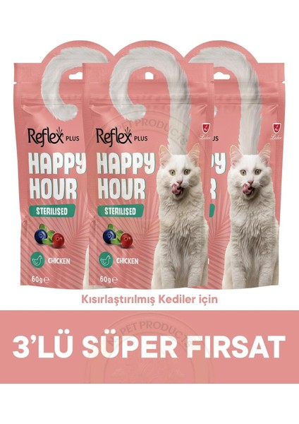 Happy Hour Kısırlaştırılmış Kediler Için Ödül Maması 3lü Fırsat 3X60GR