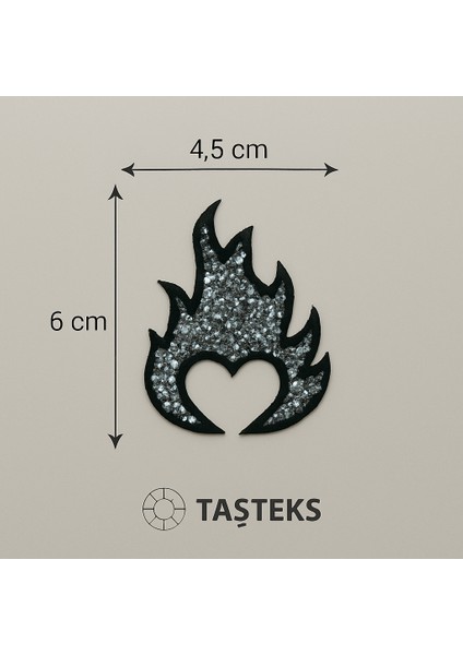 Taşlı Ütülenebilen Veya Sticker Olarak Kullanılabilen Alevli Kalp Modeli
