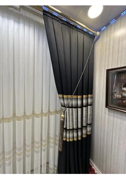 Nivemeshome Lotus Gold Işlemeli 1/2,5 Sık Pileli Tül Perde Apm indirimleri