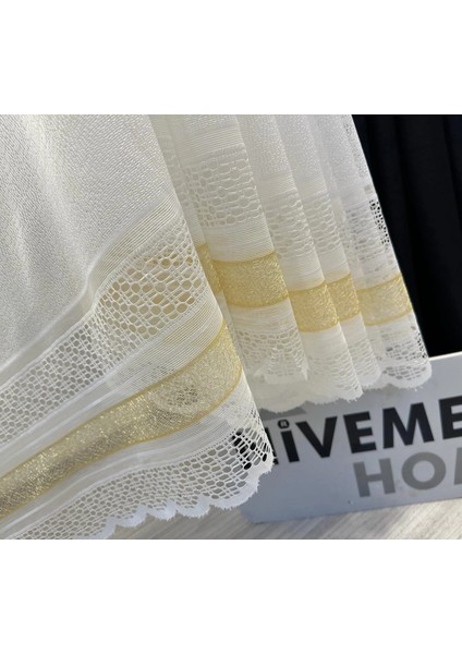 Nivemeshome Lotus Gold Işlemeli 1/2,5 Sık Pileli Tül Perde Apm
